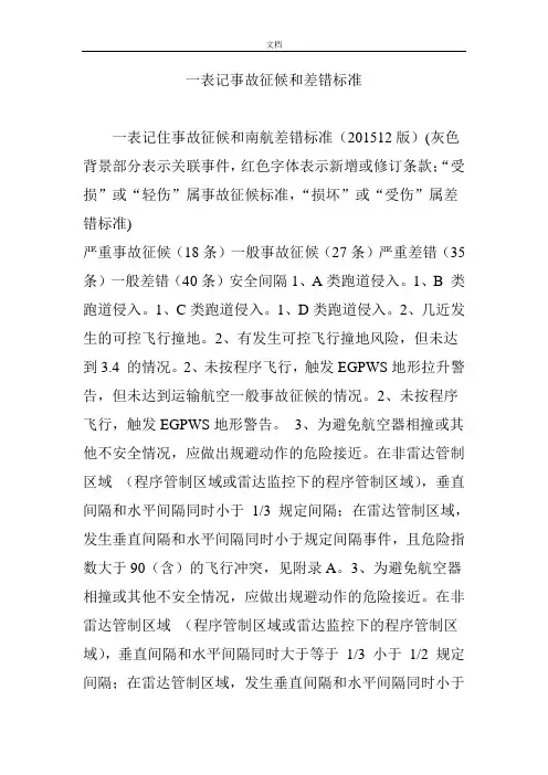 一张表记事故征候和差错实用标准