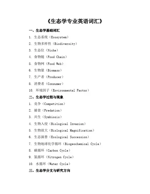生态学专业英语词汇