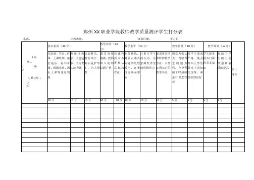郑州XX职业学院教师教学质量测评学生打分表(2024年)