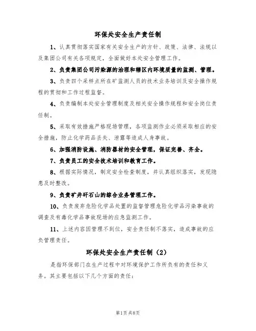 环保处安全生产责任制(5篇)