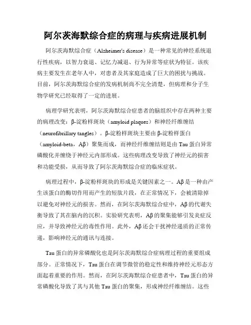 阿尔茨海默综合症的病理与疾病进展机制