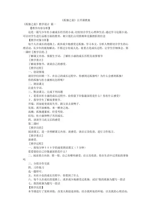 《孤独之旅》公开课教案