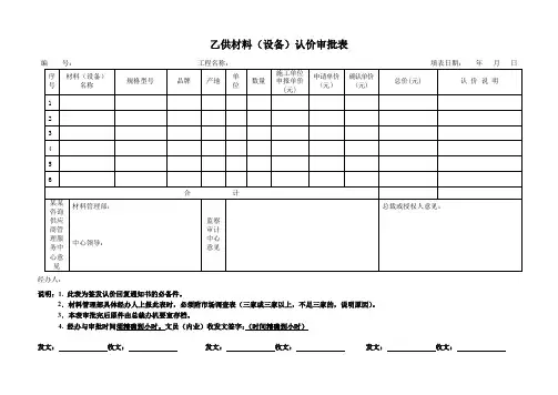 供材料(设备)认价审批表