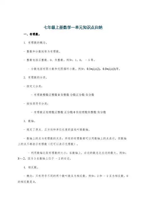 七年级上册数学一单元知识点归纳