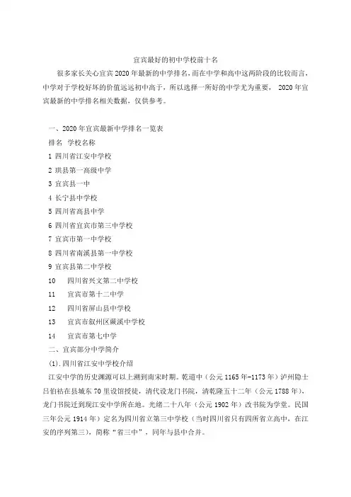 宜宾最好的初中学校前十名