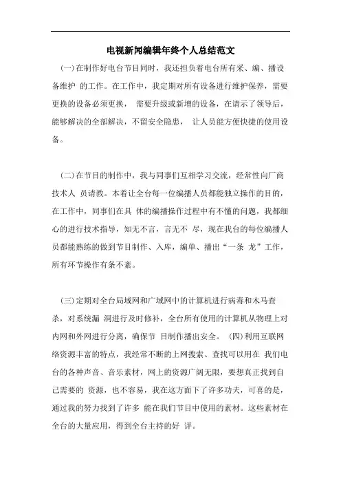 电视新闻编辑年终个人总结范文