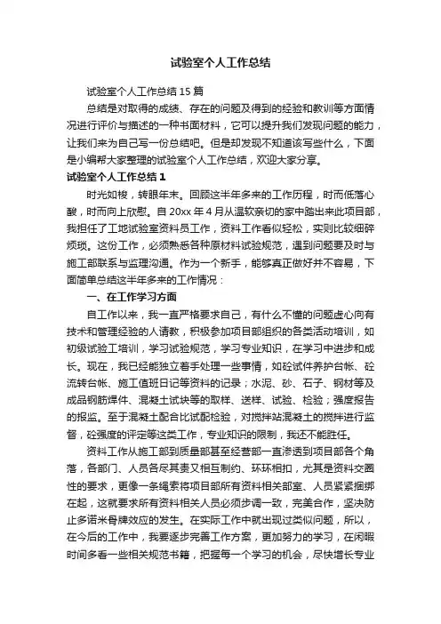 试验室个人工作总结15篇
