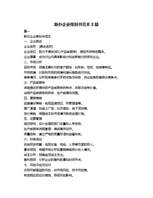 新办企业策划书范本3篇