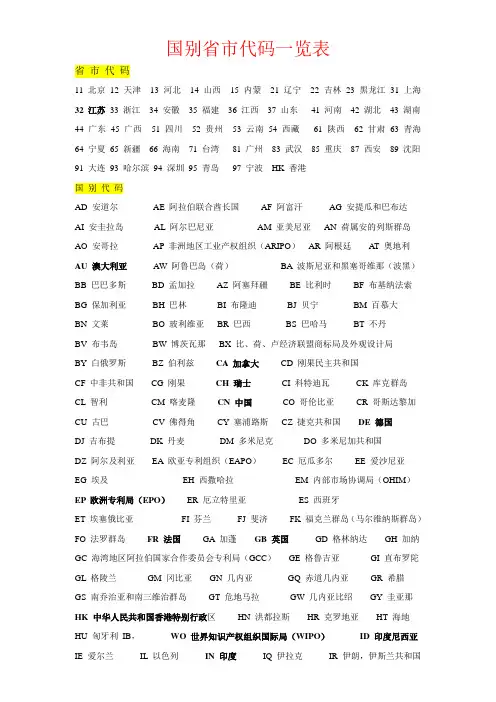 国别省市代码一览表