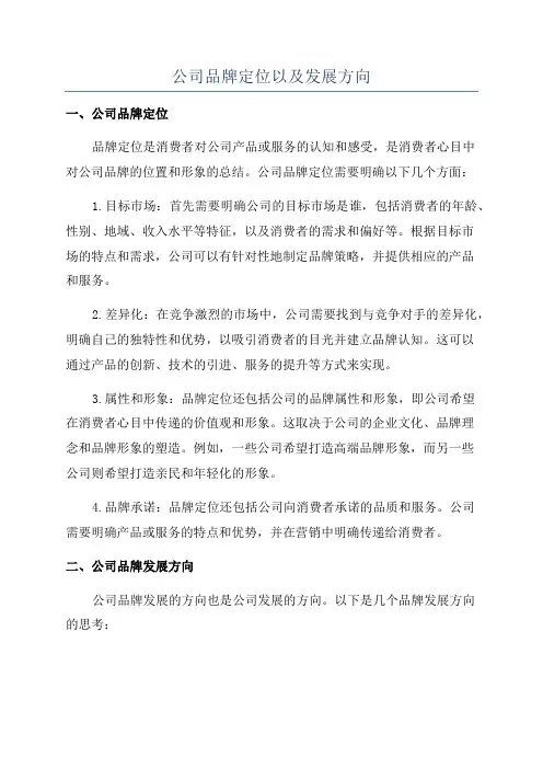 公司品牌定位以及发展方向
