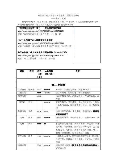 哈工大电气工程系大二课程学习攻略