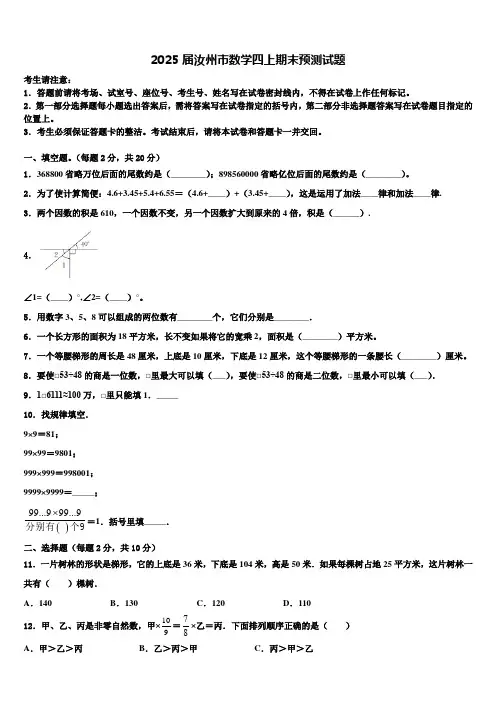 2025届汝州市数学四上期末预测试题含解析