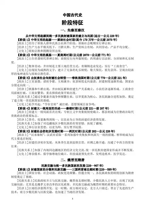 高中历史高考复习中国古代史(阶段特征+大事年表)