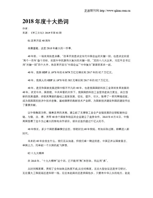 2018年度十大热词