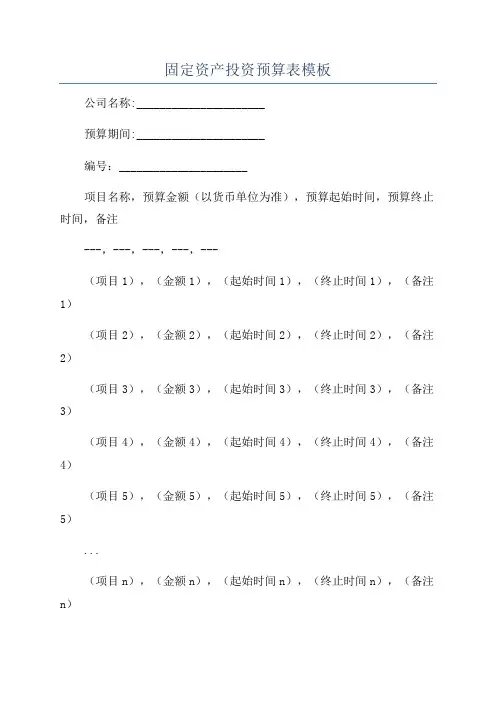 固定资产投资预算表模板