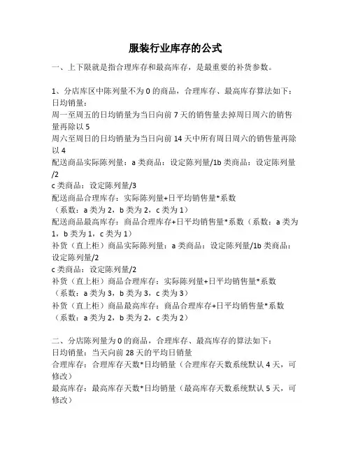 服装行业库存的公式