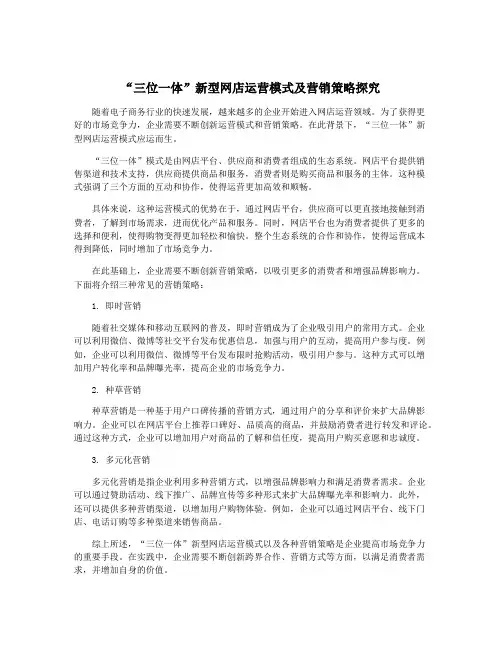 “三位一体”新型网店运营模式及营销策略探究