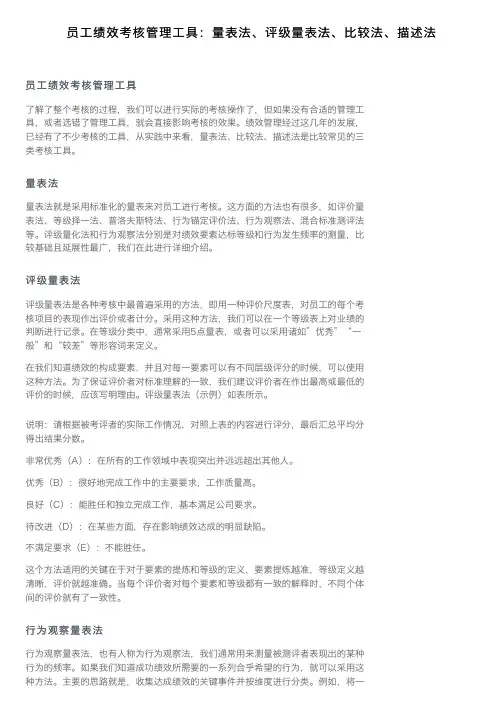 员工绩效考核管理工具：量表法、评级量表法、比较法、描述法