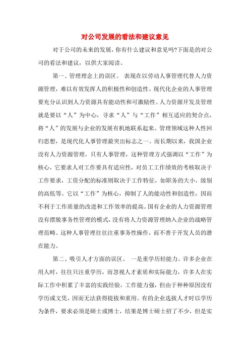 对公司发展的看法和建议意见