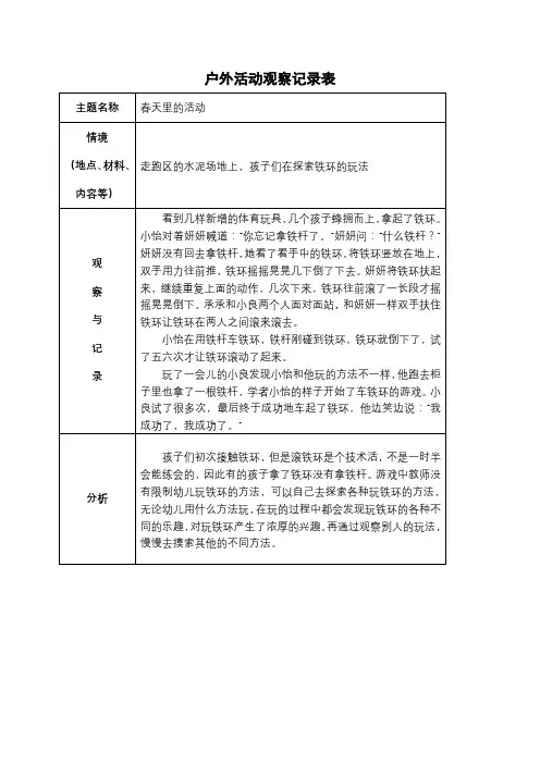 大班区域游戏活动观察记录表