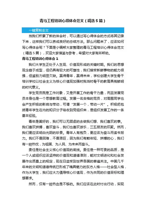 青马工程培训心得体会范文（精选5篇）