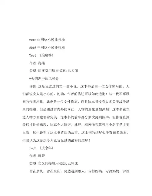 2016网络小说排行榜单