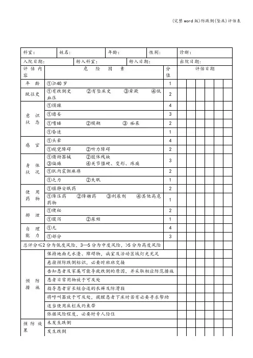 (完整word版)防跌倒(坠床)评估表