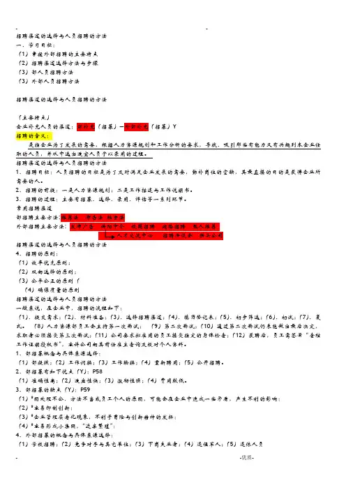 招聘渠道的选择与人员招聘的方法
