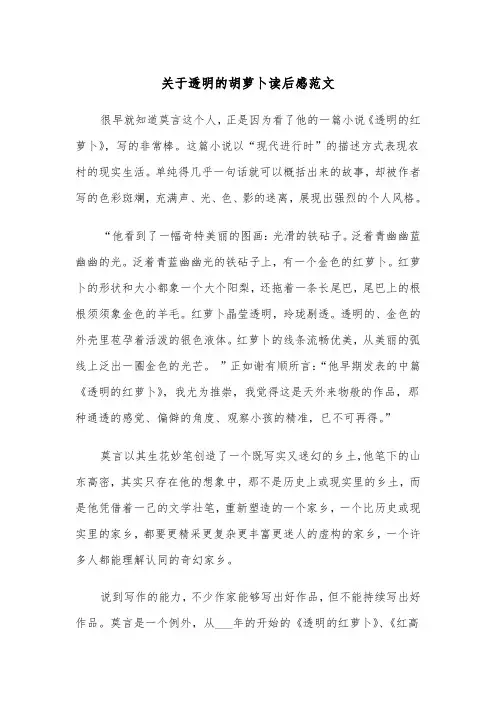 关于透明的胡萝卜读后感范文（2篇）