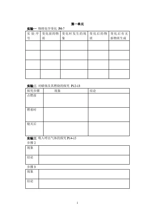 初三上化学课本实验总结