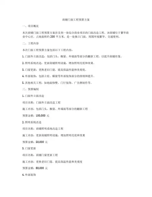 商铺门面工程预算方案