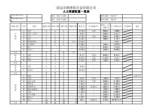 人力资源配置一览表
