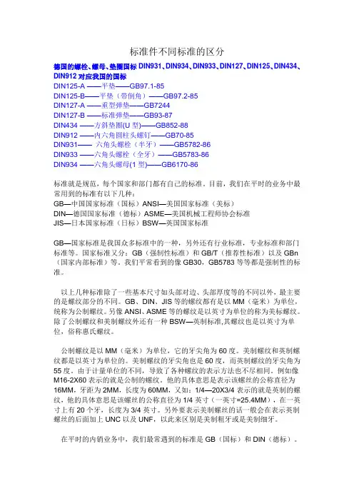 标准件标准区分