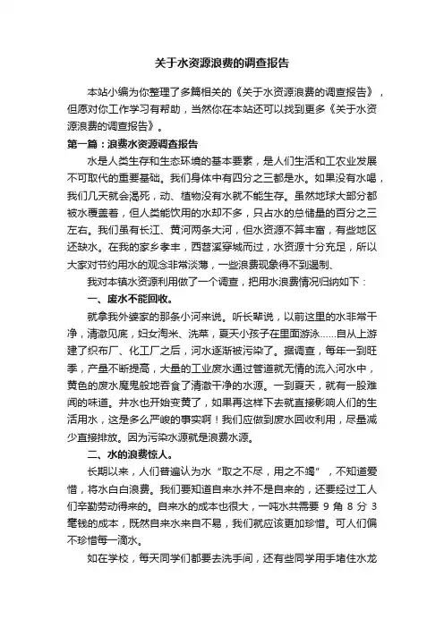 关于水资源浪费的调查报告
