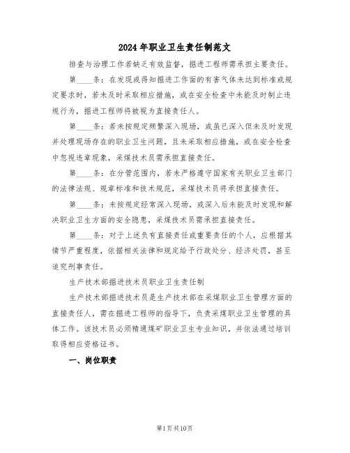 2024年职业卫生责任制范文（四篇）