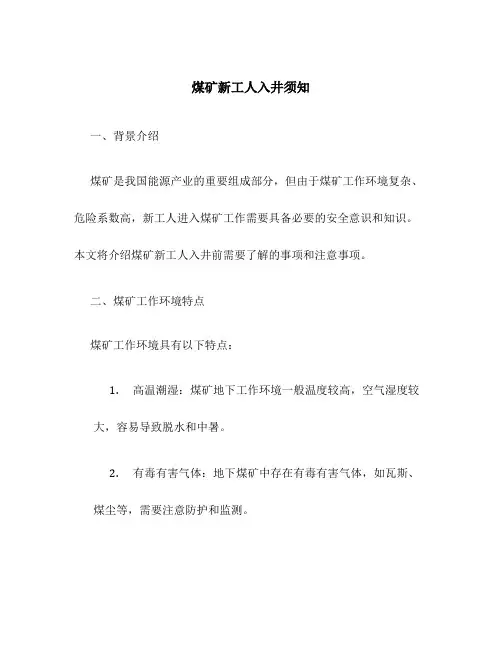 煤矿新工人入井须知