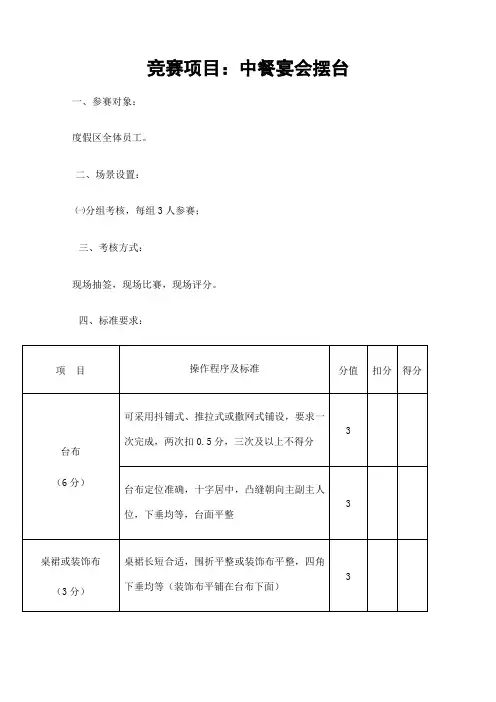 餐饮服务技能大赛中餐摆台规则和评分标准