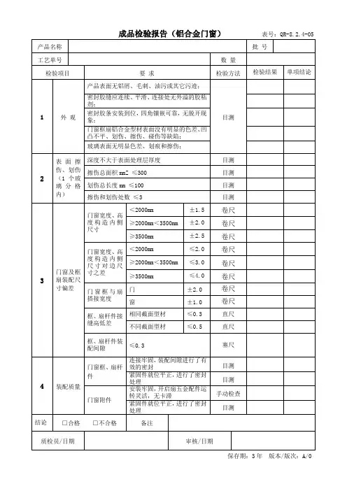 成品检验报告(铝合金门窗)