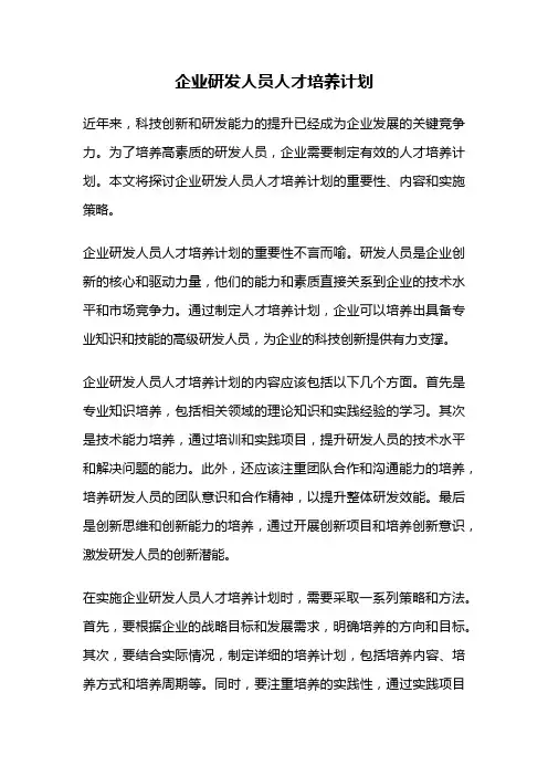 企业研发人员人才培养计划