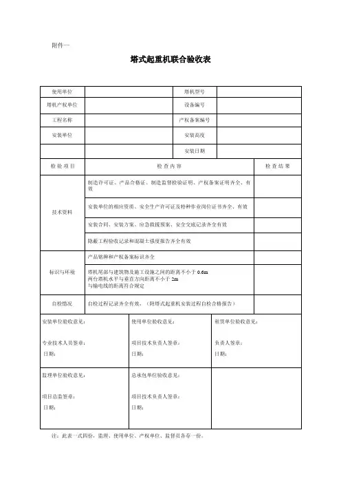 塔式起重机验收表