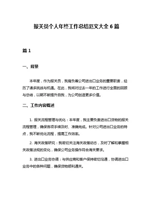 报关员个人年终工作总结范文大全6篇