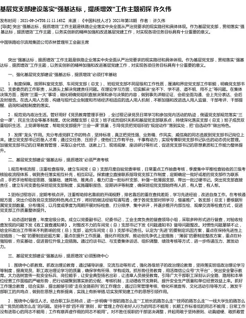 基层党支部建设落实“强基达标，提质增效”工作主题初探许久伟