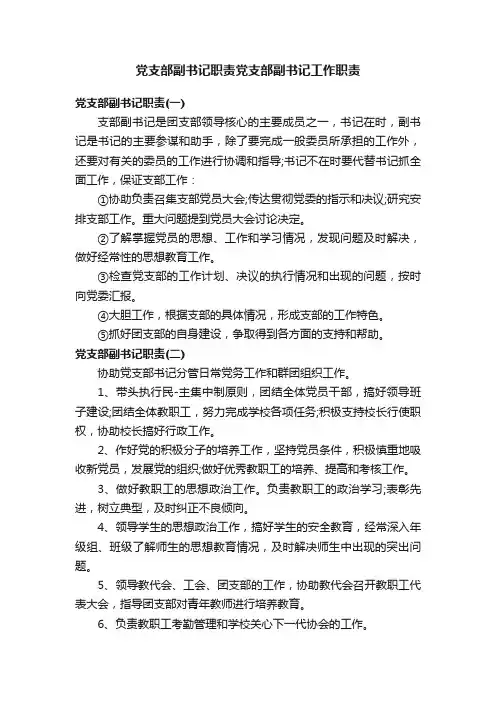 党支部副书记职责党支部副书记工作职责