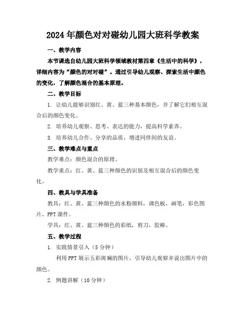 2024年颜色对对碰幼儿园大班科学教案