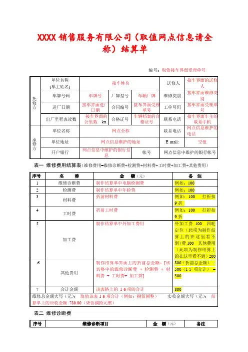 (完整版)江苏省机动车维修费用结算清单