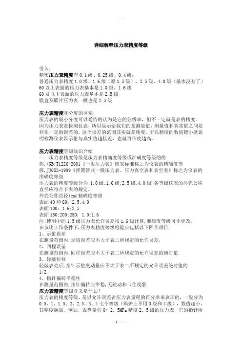 详细解释压力表精度等级
