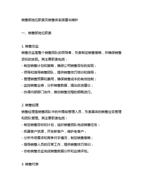 销售部岗位职责销售体系搭建与维护