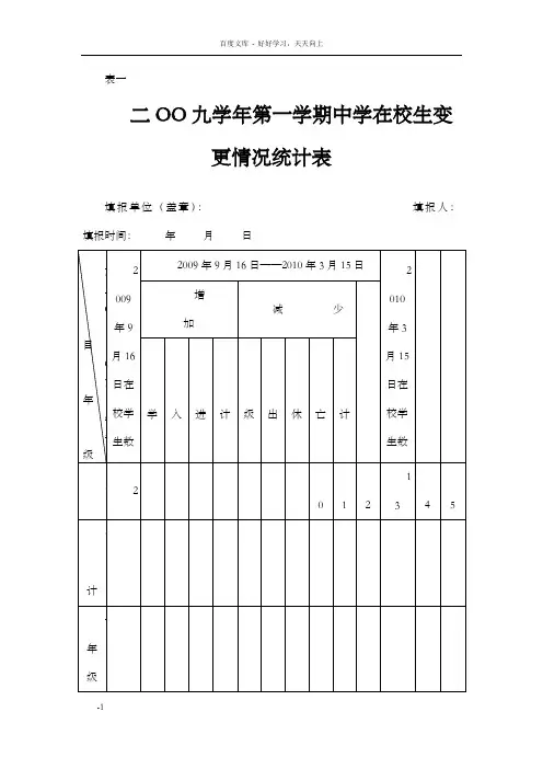 表一二OO九学年第一学期中学在校生变更情况统计表