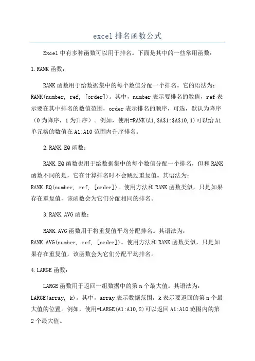 excel排名函数公式