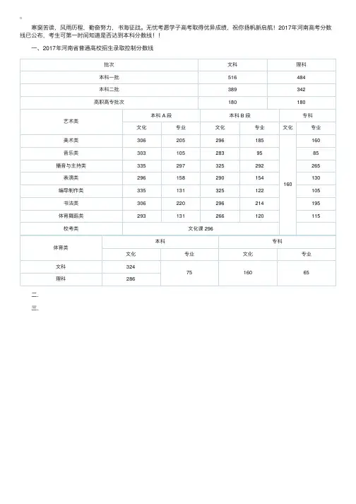 2017年河南高考录取分数线【已公布】